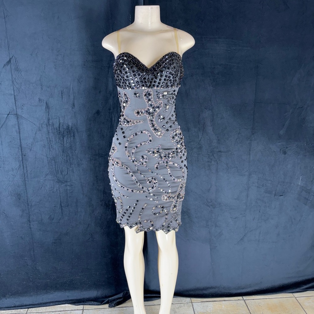 Elegant Black and Gray Embellished Dress by Mandalay